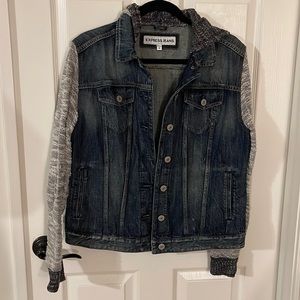 Express denim jacket with knit hood and sleeves. Worn just a couple times.
